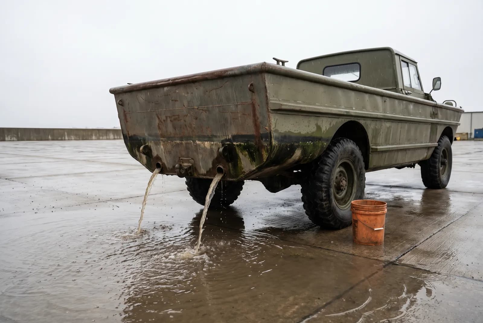 Amfibievoertuig Houdt hij het water buiten?